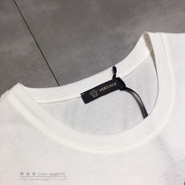 Versace短袖衣 2019春夏新款刺繡燙鑽 範思哲男士白色T恤  tzy1798